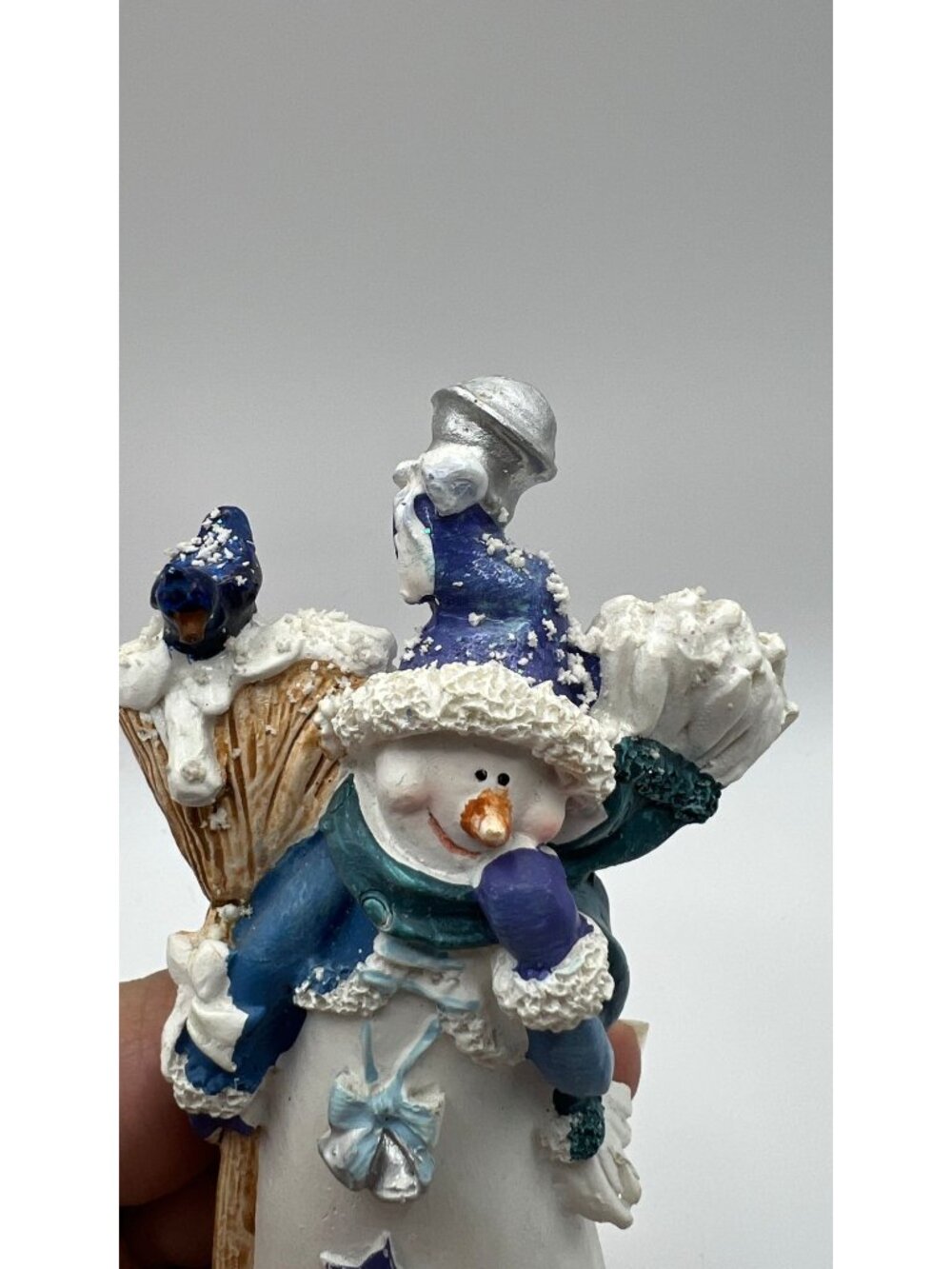 Frosty Themed Snowman Holiday Figurine With Stars & Bird Design - Picture 4 of 4